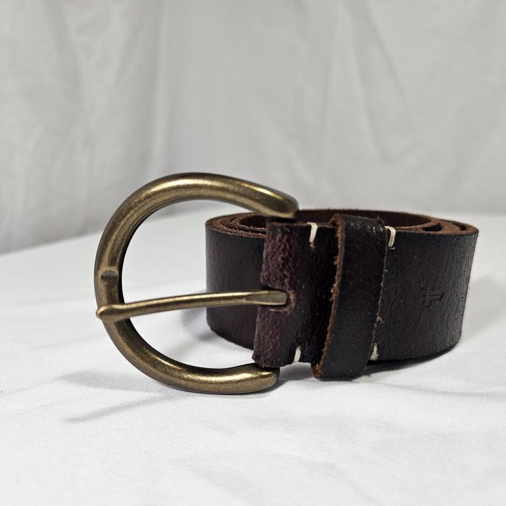 FRYE Women's Distressed Leather Belt & Antiqued Buckle Brown Size L - Picture 2 of 7